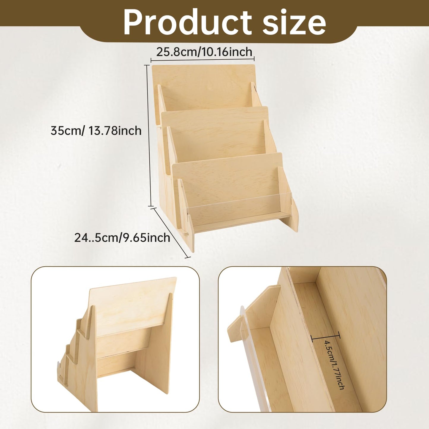 SSYYGET Greeting Card Display Stand, 3 Tier Postcard Display Stand, Portable Card Display Rack, Wooden Retail Display Holder, Magazine Organizer Rack, Stands for Valentine Cards (3 Tier)