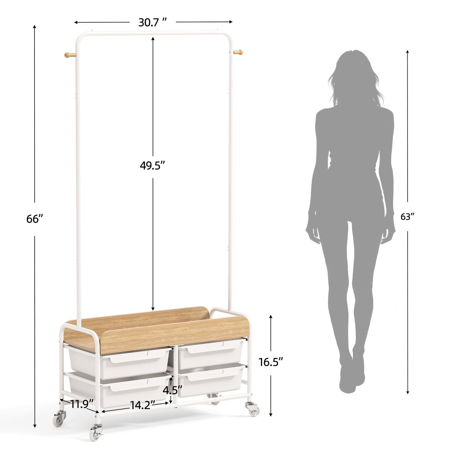 APEXCHASER Clothes Rack, Clothing Rack with Drawer,Rolling Metal Garment Rack for Hanging Clothes, Suitable for Bedroom Closet Living Room(White)