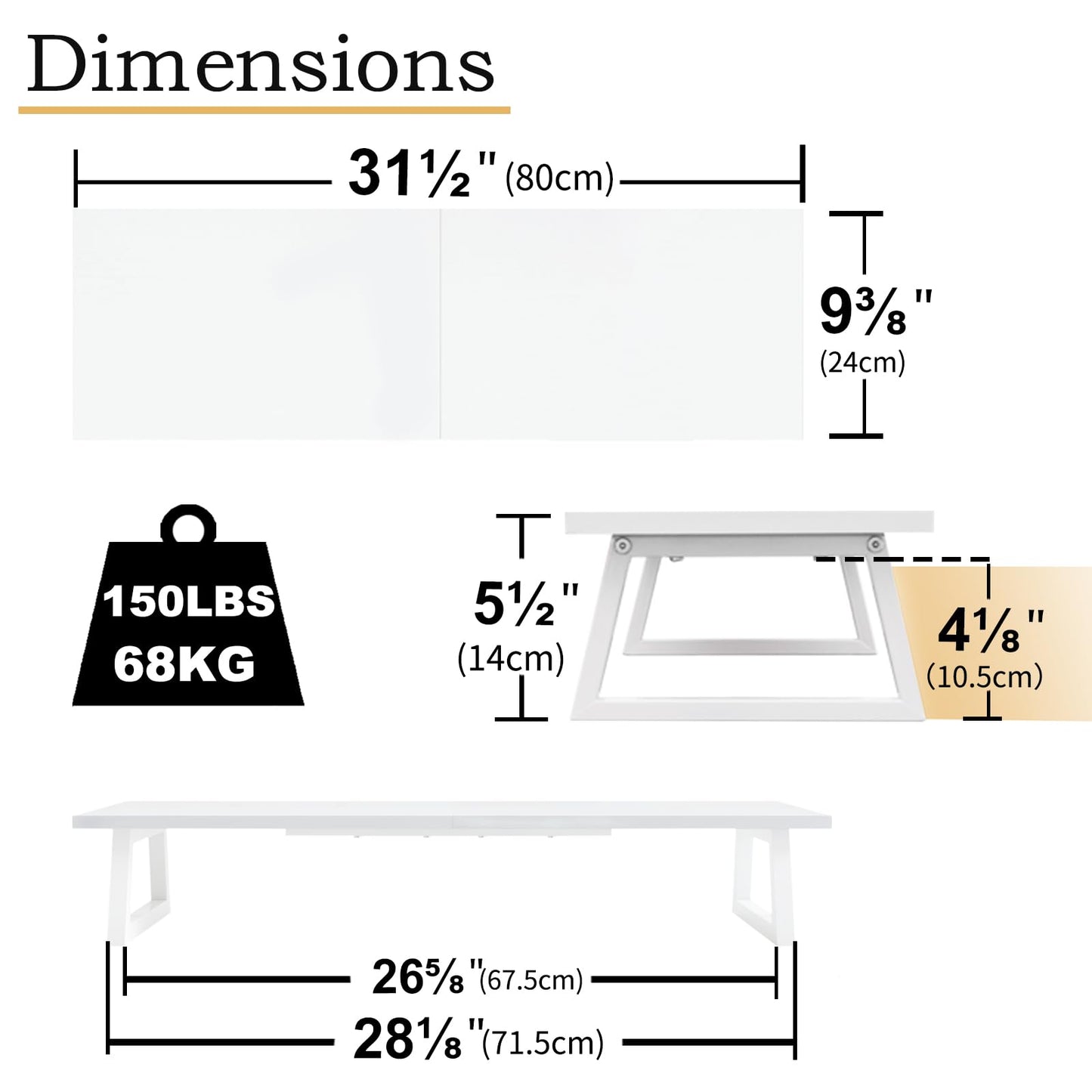 TEAMIX White Dual Monitor Riser - 31.5 inch Wide TV Stand for 2 Monitors - Wood & Steel Desktop Riser for Dual Screen Office Desk Organization