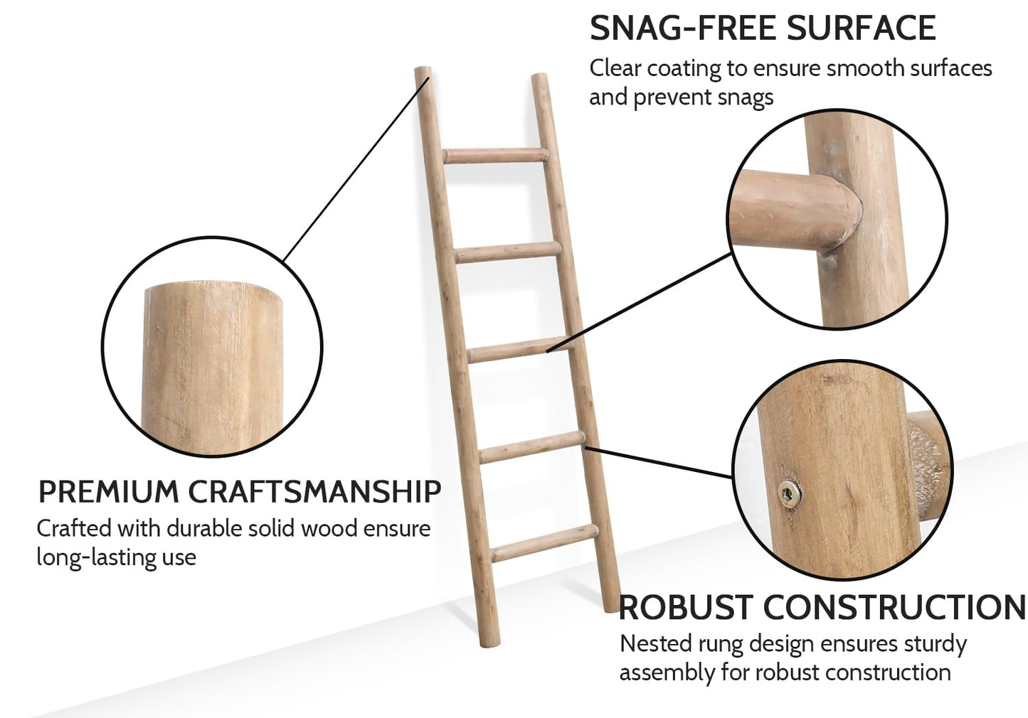 SwallowLiving Blanket Ladder, 57in Rustic Solid Wood Decor Rack