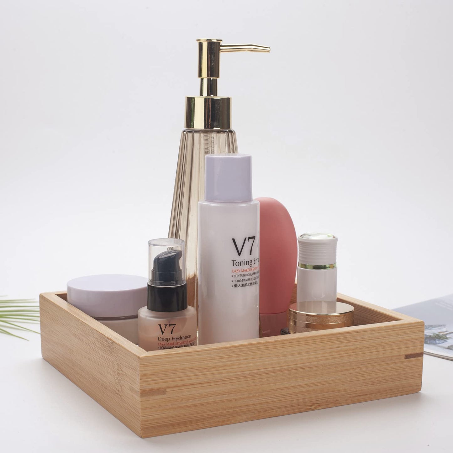 3 Pcs Bamboo Bathroom Tray, Flat Wood Basket Tray, Wooden Shallow Storage Basket, Bamboo Organizer for Bathroom, Living Room, Kitchen Countertop