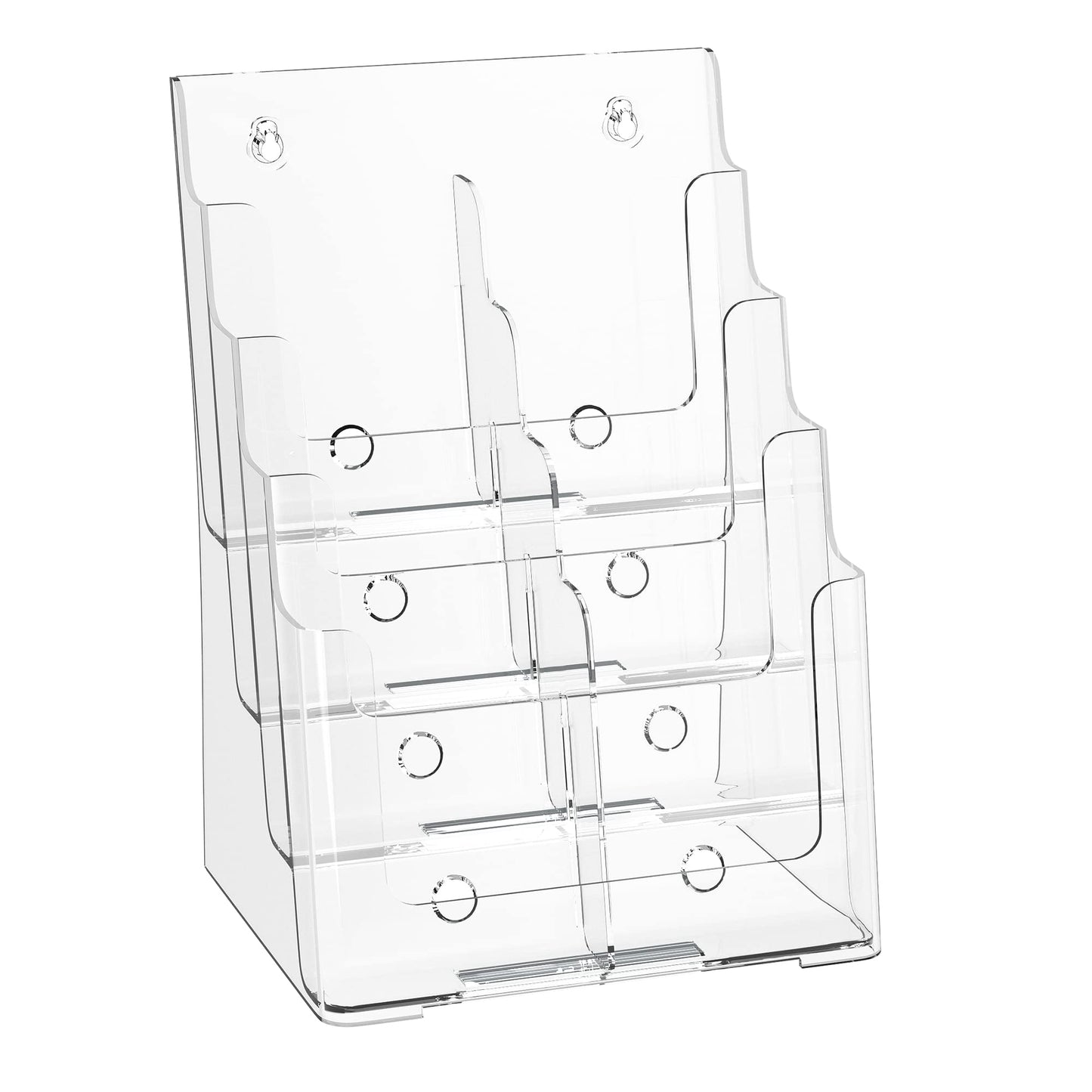 zavekia 4 Tier Acrylic Brochure Holder 8.5 x 11 inch, Clear Literature Organizer Magazine Stand with Removable Divider for 4 x 9 inch Brochures,Magazine Holder,Flyer Holder