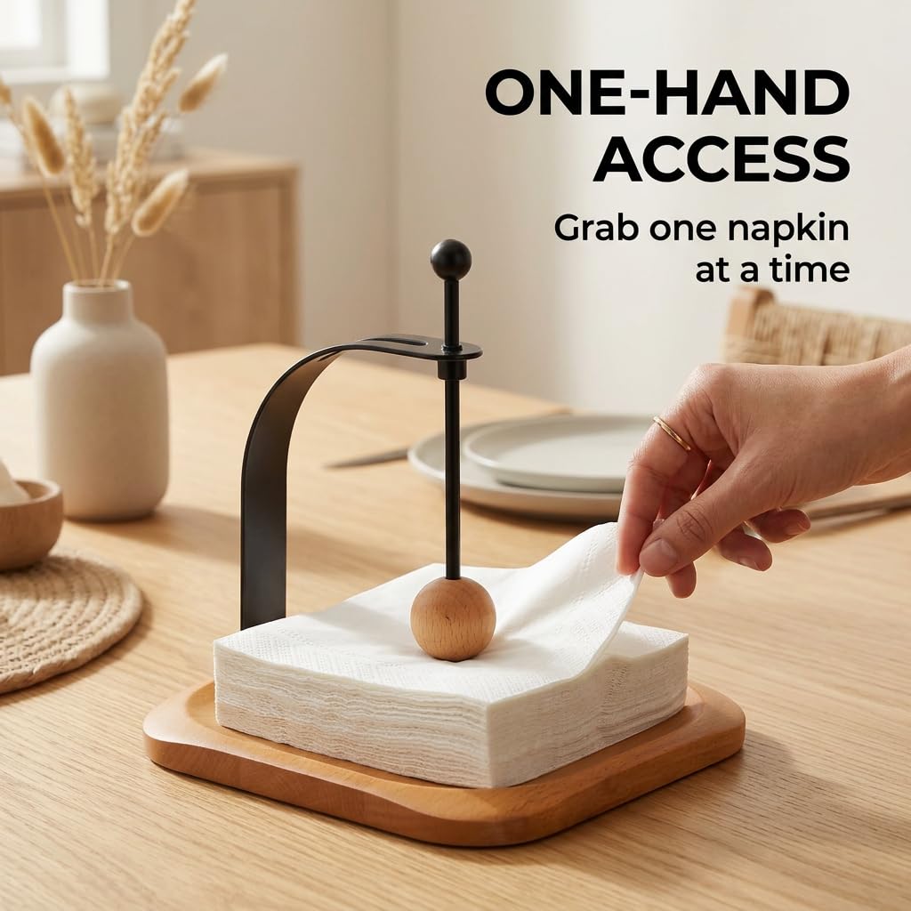 Celestree Napkin Holder for Table, Wood Napkin Holders for Paper Napkins, Cocktail Napkin Holder, Suitable for Kitchen, Restaurant, Bar, Office, Parties, Home Décor, Hotel, Cafe (Beech Wood)