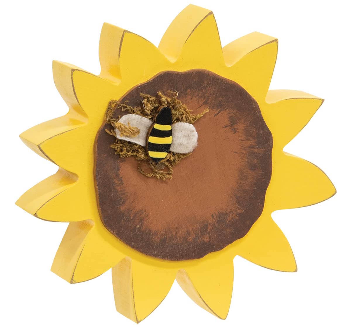 The Bridge Collection Sunflower with Bee Wooden Shelf Sitter Sign - Wood Flower Bumblebee Tabletop Decoration for Spring, Summer Home Decor