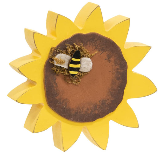 The Bridge Collection Sunflower with Bee Wooden Shelf Sitter Sign - Wood Flower Bumblebee Tabletop Decoration for Spring, Summer Home Decor