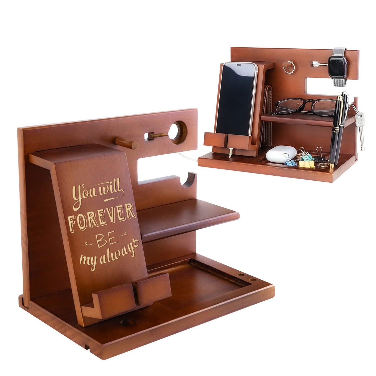 awofer Wood Docking Station For Men Personalized Gifts For Man Wooden Gifts For Husband Him Boyfriend Mens Anniversary Valentines Christmas Birthday Gift Engraved Phone Nightstand Organizer