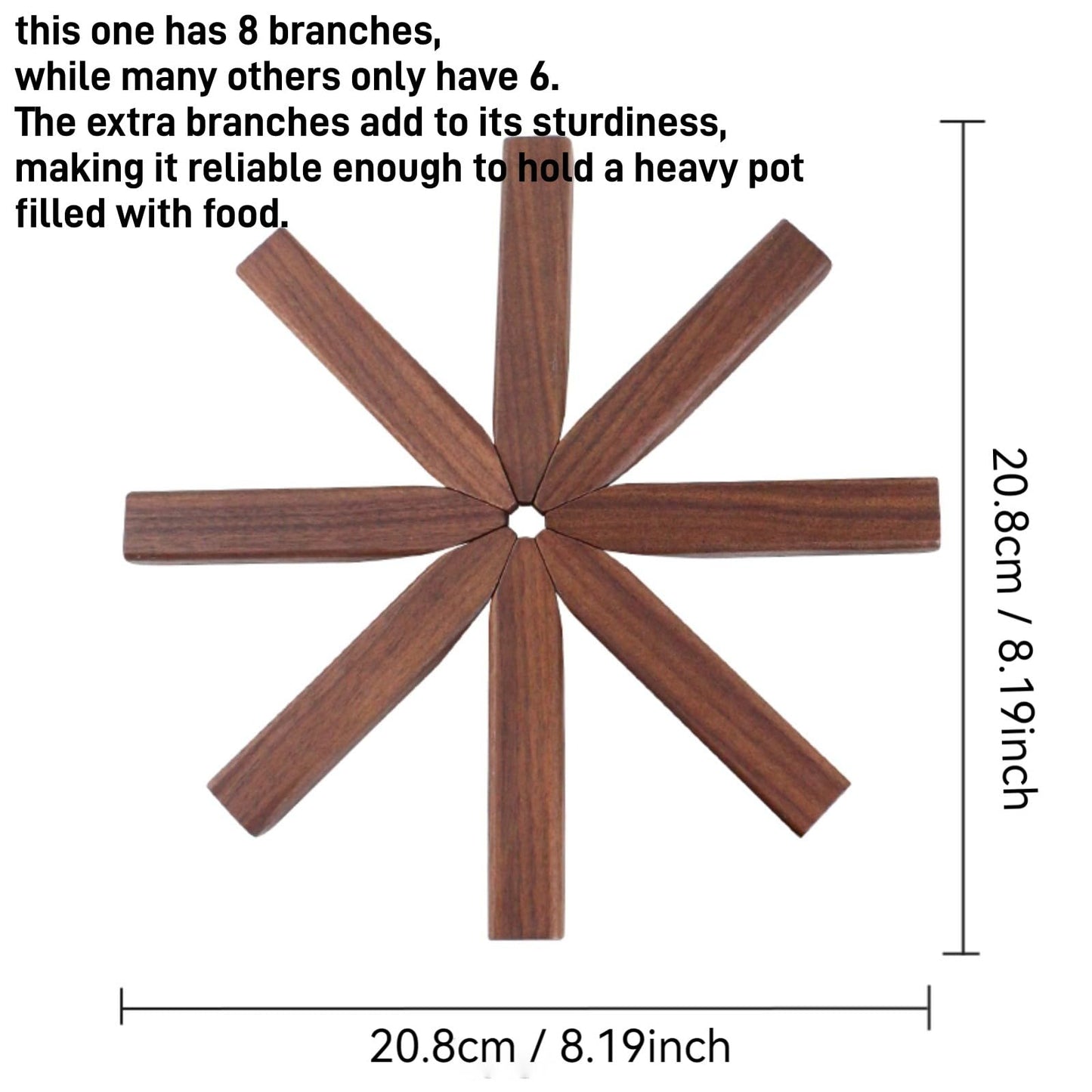 Wooden Tree Trivets for Hot Dishes, Tree Coasters Set for Hot Pot, Bowl, Teapot – 3 Wood Trivets + 1 Stand (Black Walnut, Color Box)