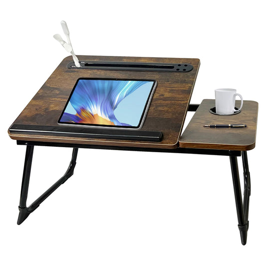 Laptop Desk for Bed, Laptops Bed Tray Desk with 5 Different Angles, Foldable Laptop Bed Table with USB Charge Port and Cup Holder for Writing Working (Rustic Brown)