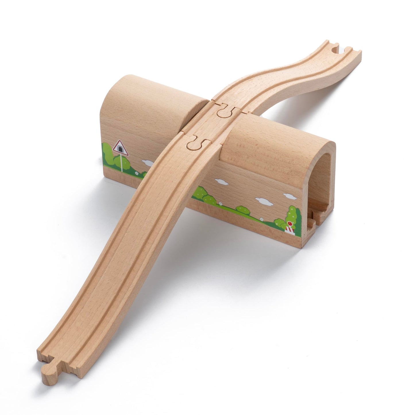 Wooden Train Track Bridge & Tunnel Set, Railway Expansion Kit with Ascending & Descending Ramp Tracks, Compatible with Major Wooden Train Systems, for Kids Creative Play and Learning