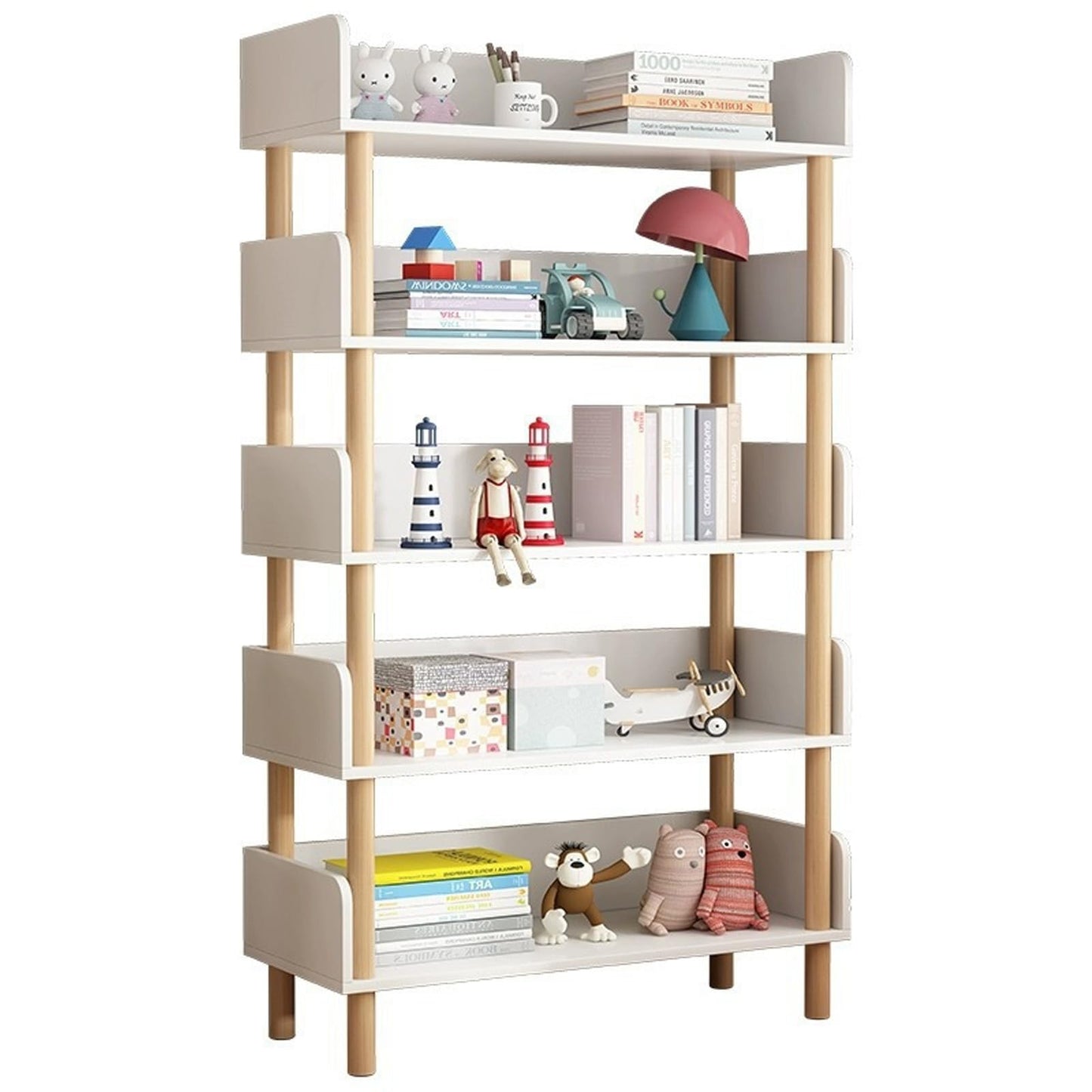 Anvazise 5-Tier Wooden Bookcase, Warm White Modern Display Storage Bookshelf with Extra-Deep Shelves,Deep Storage Cabinet with Wood Frame and Top Edge for Living Room Bedroom Home&Office