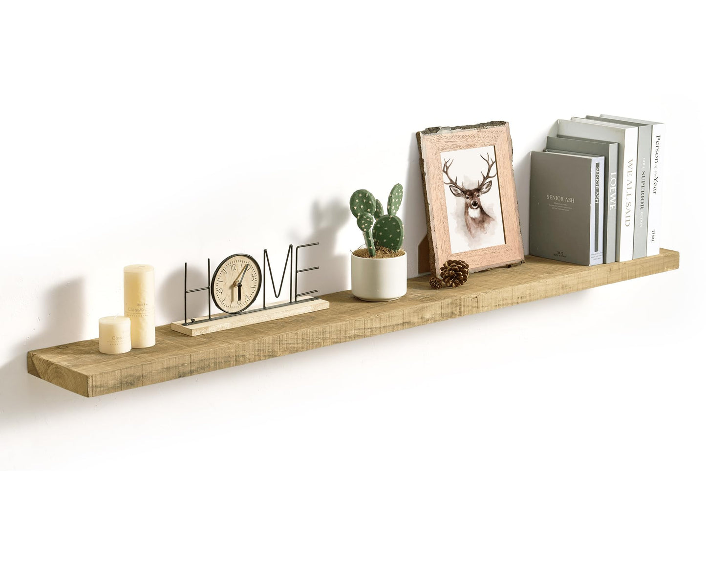 Axeman 55 Inch Rustic Wooden Floating Shelves for Wall|Solid Reclaimed Wood Wall Mounted Shelves with Invisible Brackets for Books Bathroom Kitchen Storage|8 Inch Deep|1 Pack, Natural