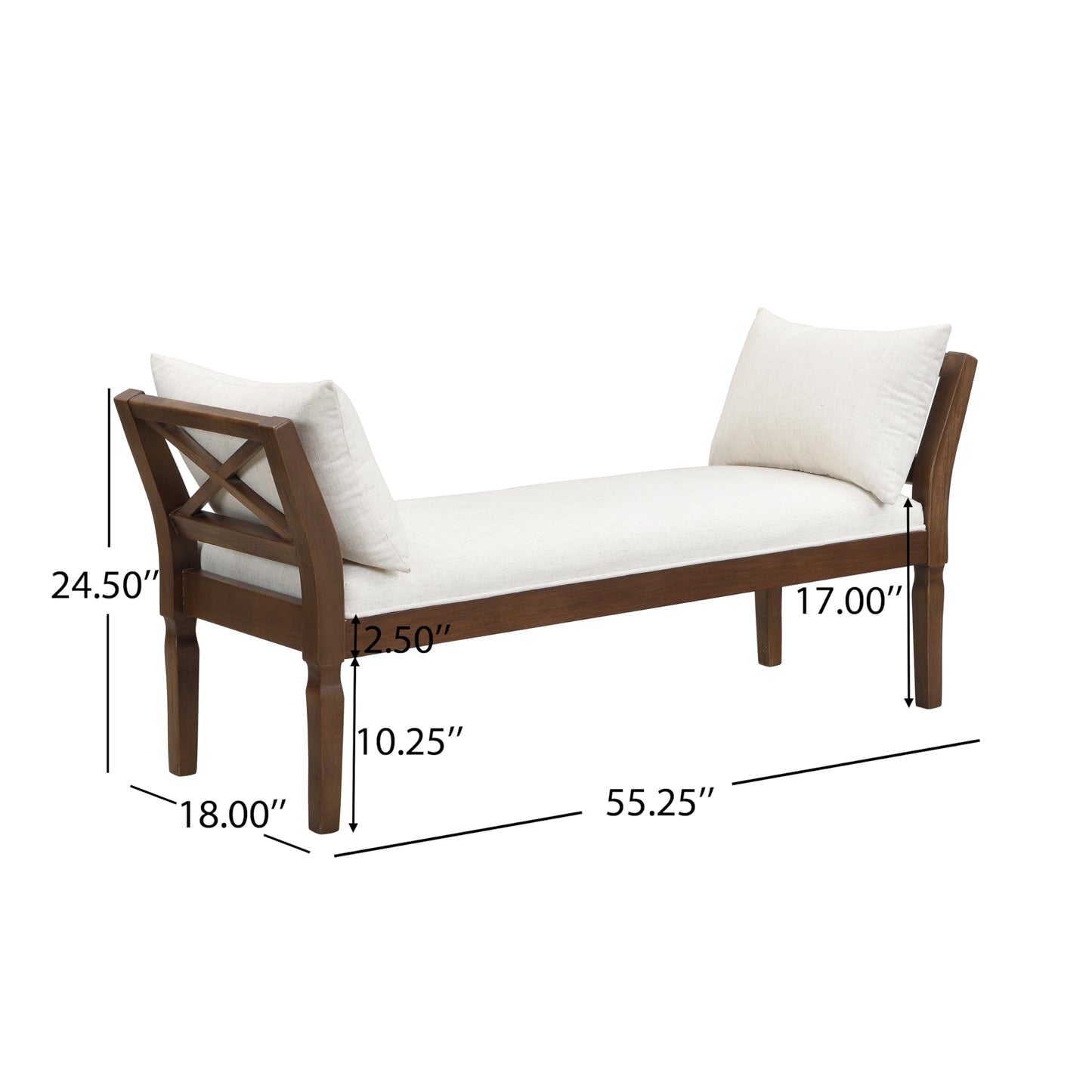 Christopher Knight Home Viko Farmhouse Wooden Living Room Ottoman Bench with Cross-back Detail, Upholstered End of Bed Ottoman with Armrest, Long Entryway Bench, Long Seating for Bedroom, Beige+Walnut