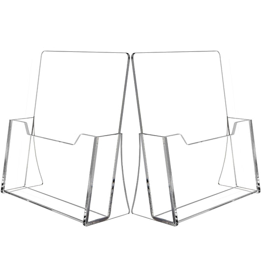SUNQEBO Acrylic Brochure Holder 8.5 x 11 inch 2 Pack, Clear Flyer Holder Plastic Stands for Displaying Pamphlets, Magazines, Literature, Brochures, Booklets, Menu, Desk Holder, Countertop Organizer
