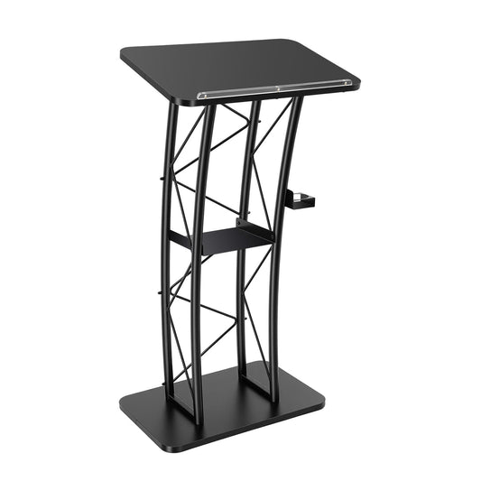 LIAPDG Podium Stand, 47 Inch Curved Lectern with Cup Holder & Bookstop Modern Black Pulpits for Churches Portable Podium for Schools, Conference Rooms, Stages 23.62 x 15.75 x 47.24 Inch