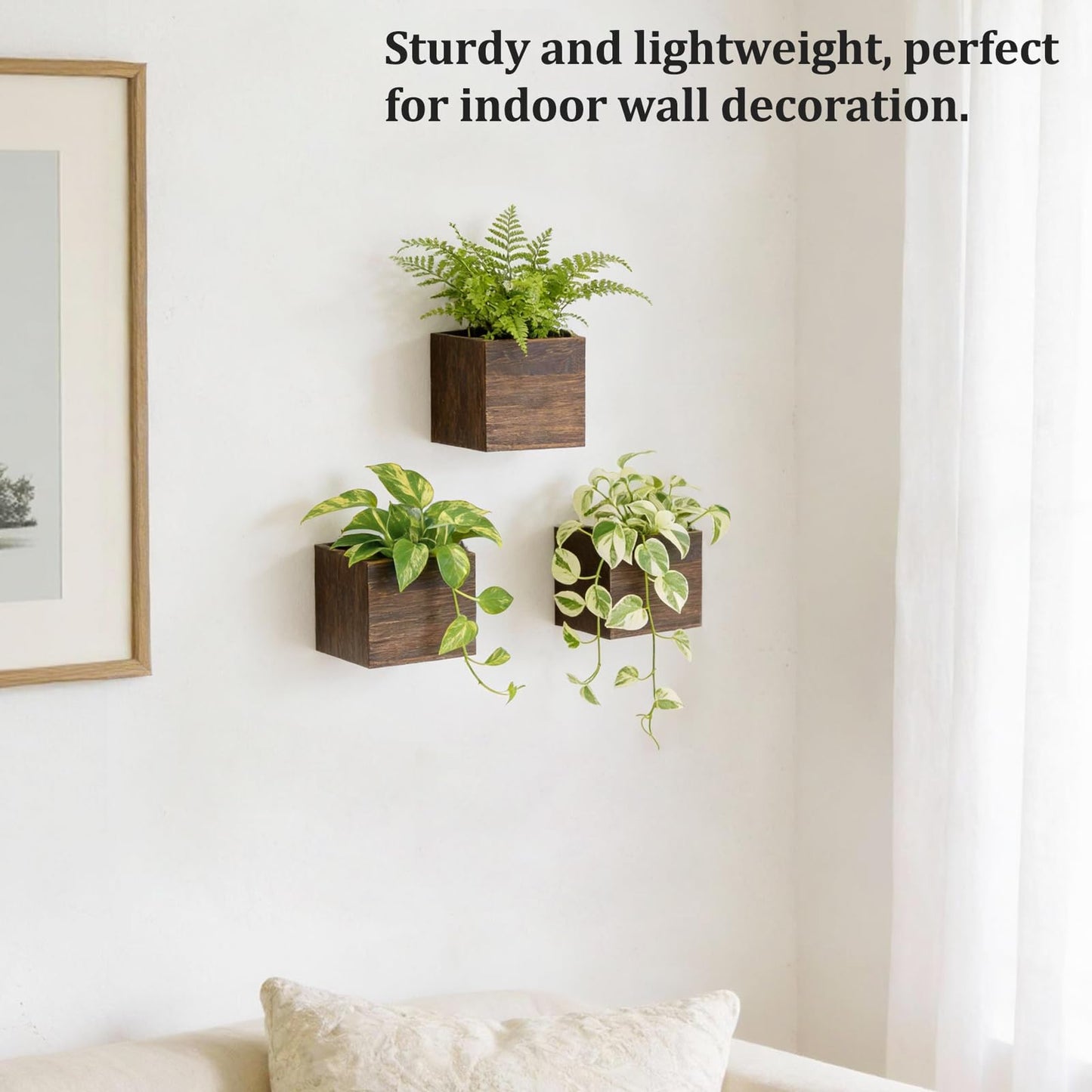 Dahey Hanging Artificial Plant Eucalyptus Wall Decor and 3 Pack Wood Wall Hanging Planter Boxes for Rustic Farmhouse Living Dining Room Bathroom Bedroom Kitchen Garden Home Decor