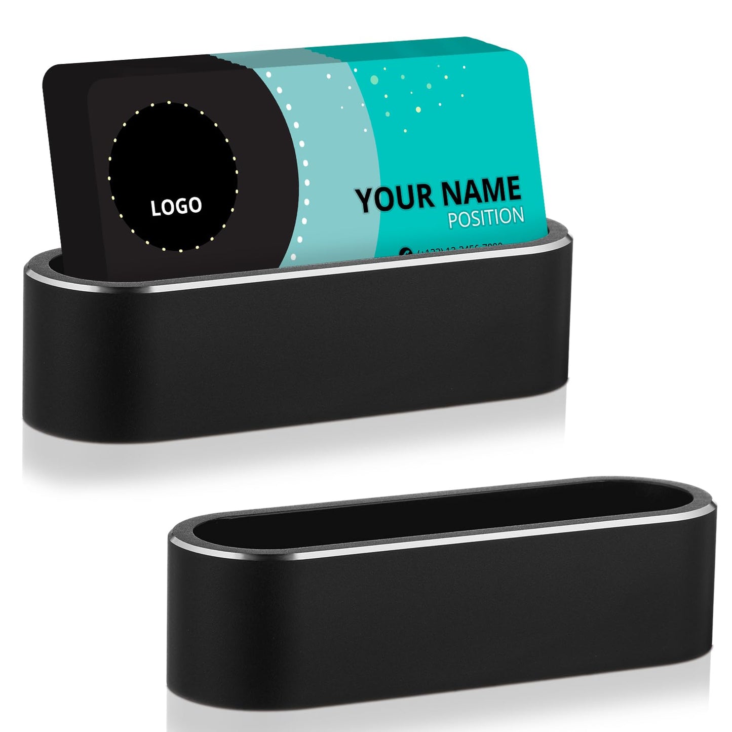 Gilprop 2 Pack Aluminum Business Card Holder Metal Name Card Display Stand Organizer for Desk Man Office Home(Black)