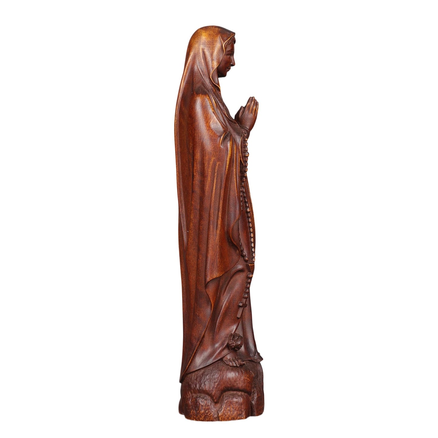 ASTARIKO Boxwood Our Lady of Lourdes Statue - 6" Hand-Carved Wooden Blessed Mother Virgin Mary Figurine with Rosary, Catholic Home Decor & Premium Healing Religious Gifts