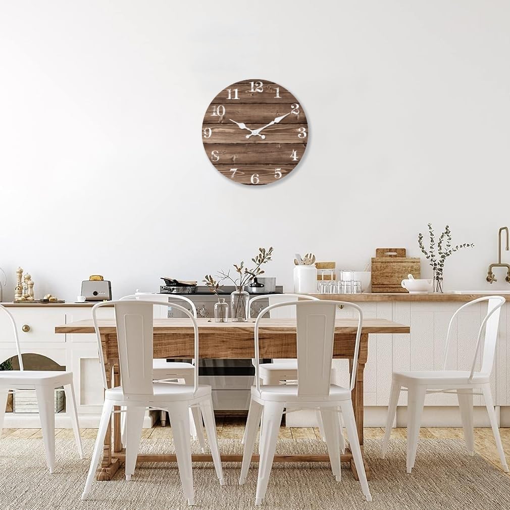 XFM Large Farmhouse Wall Clock Battery Operated 16 Inch Brown Wood Wall Clock Silent Non Ticking Rustic Wooden Wall Clocks for Kitchen Living Room Bedroom Decor