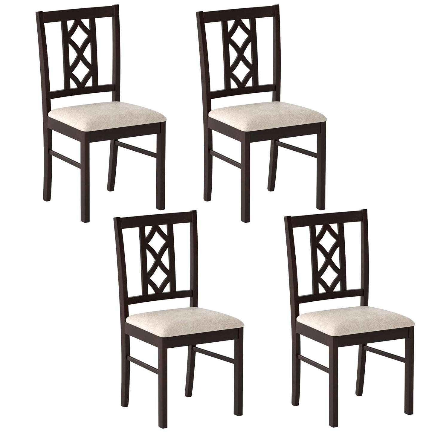 Giantex Dining Chairs Set of 4, Rubber Wood Dining Room Chairs with Hollowed Backrest & Padded Seat, Farmhouse Side Chairs for Living Room Kitchen, Walnut