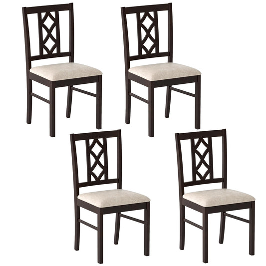 Giantex Dining Chairs Set of 4, Rubber Wood Dining Room Chairs with Hollowed Backrest & Padded Seat, Farmhouse Side Chairs for Living Room Kitchen, Walnut