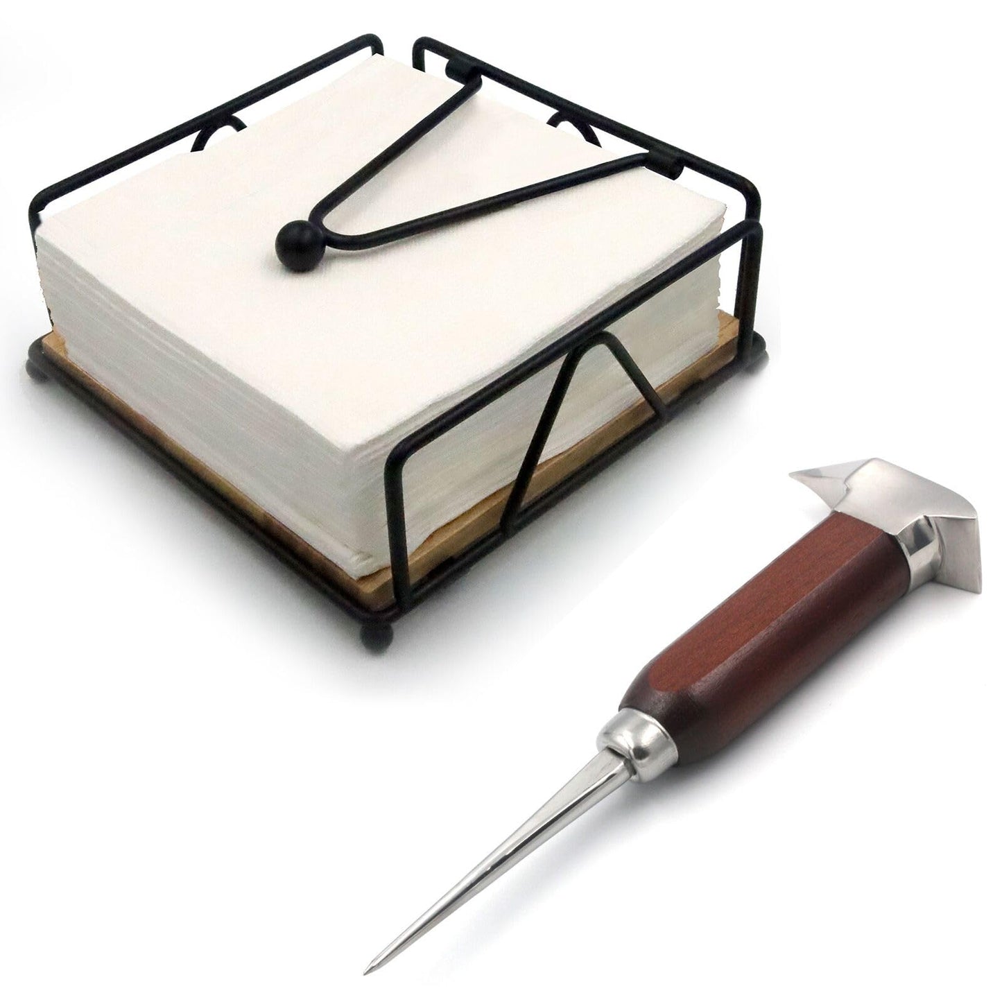 Ice Pick Stainless Steel, Ice Picks for Breaking Ice, Napkin Holder for Table, Metal and Wood Napkin Holder, Standing Napkin Holders for Paper Napkins