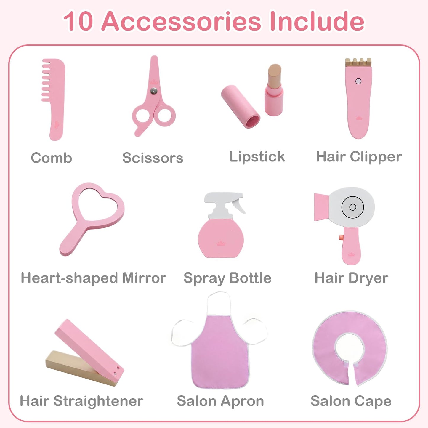 Olakids Kids Vanity with Lights and Barber Chair, Wooden Princess Makeup Dressing Desk with Mirror, Storage Shelf, Toy Accessories, Toddler Table and Chair Set Pretend Playset for Girls Aged 3+