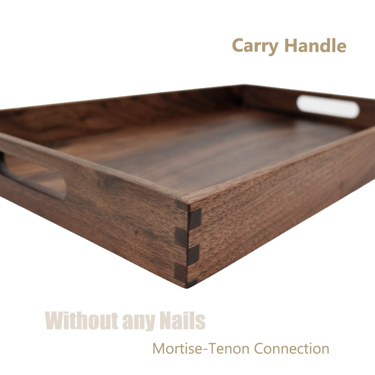 MAGIGO 17 x 12 Inches Rectangle Walnut Wood Ottoman Tray with Handles, Serve Tea, Coffee, Classic Wooden Decorative Serving Tray