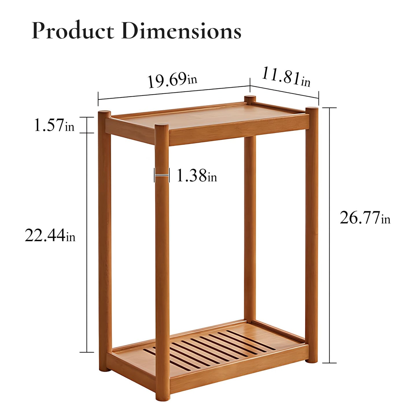 Cttasty Side Table, Solid Wood Narrow End Table with Storage Shelf and Wheels, 2-Tier Sofa Table for Living Room, Rubber Wood Indoor Plant Stand, 26.8 H x 11.8 W x 19.7 D Inches (Natural)