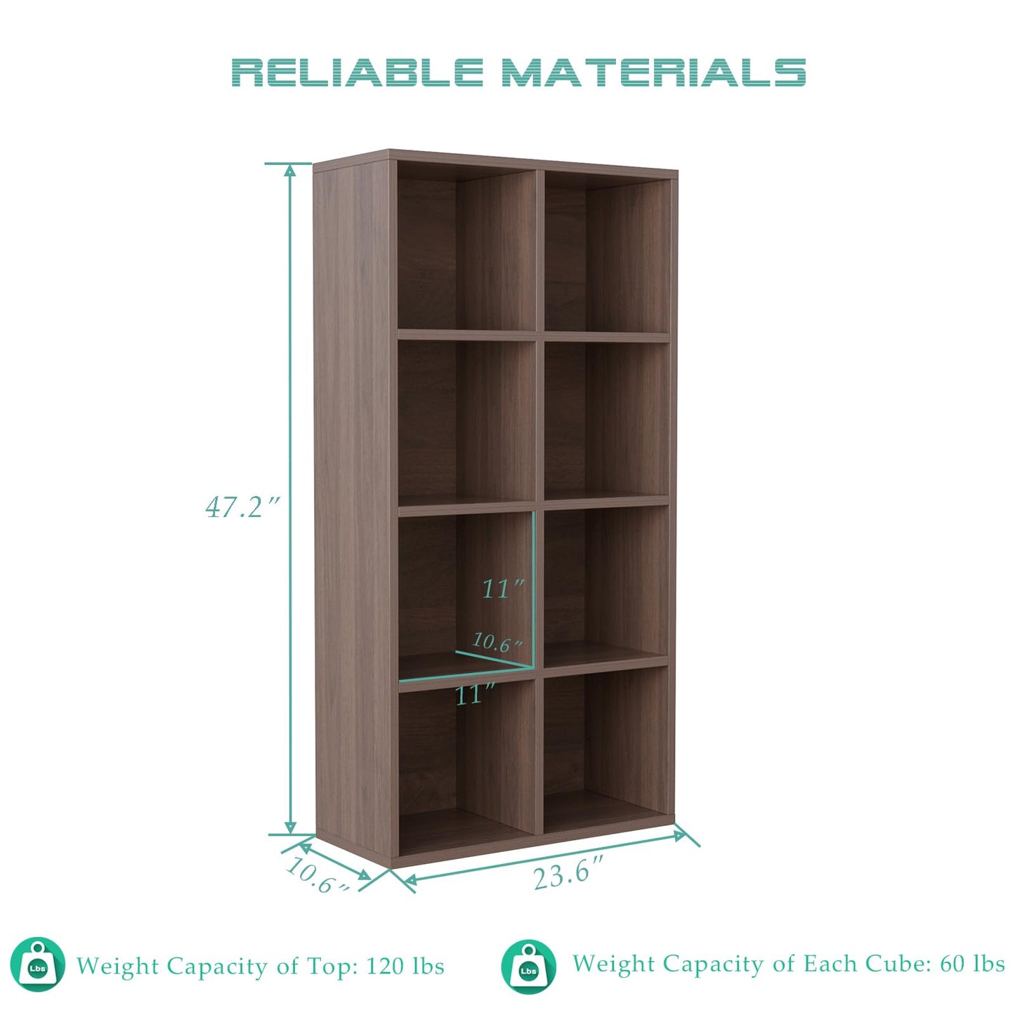 OSCHF 8-Cube Storage Shelf Bookcase - Wooden 4-Tier Floor Standing Open Bookshelf for Home and Office, Cuby Orgainzer, Walnut