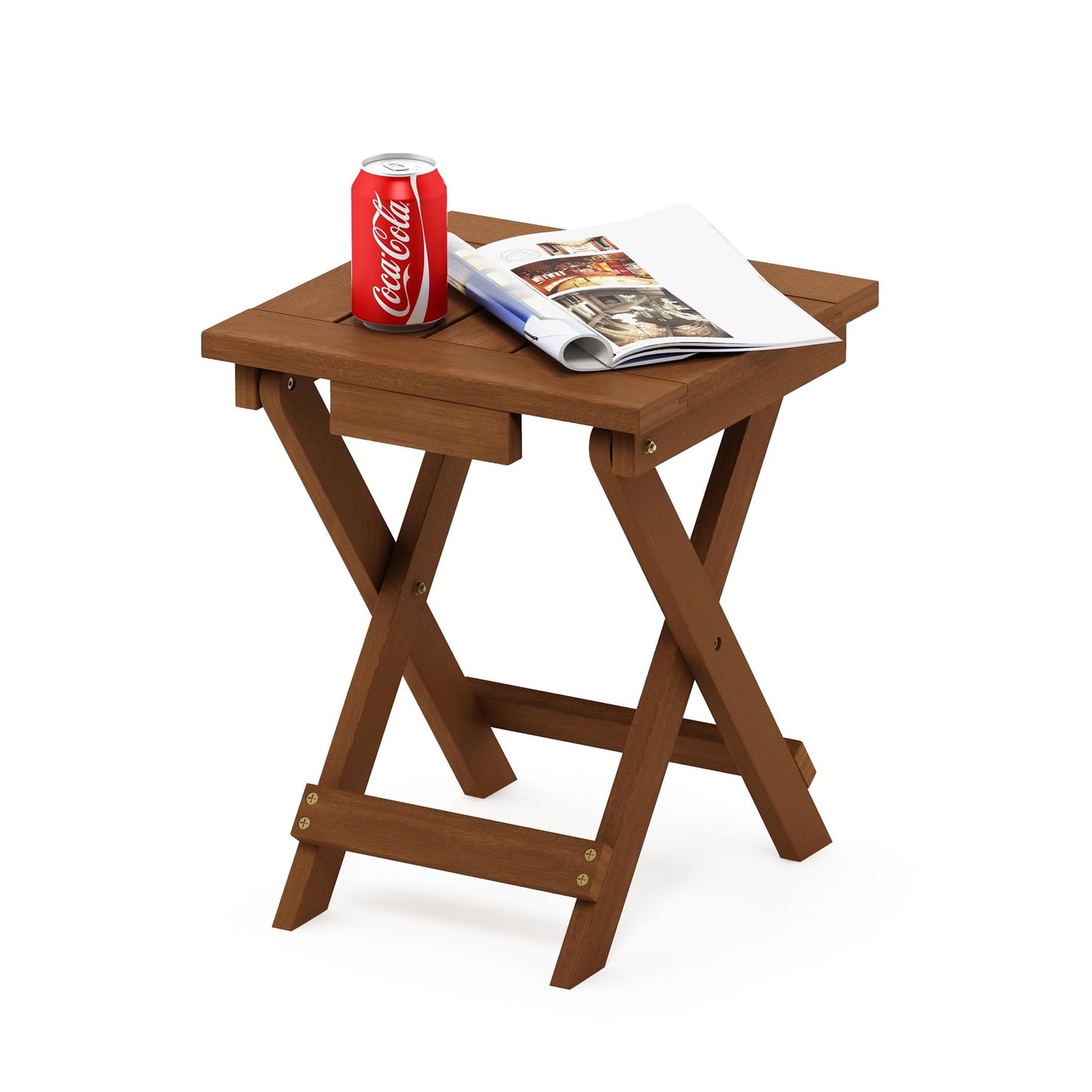 Furinno TIOMAN Folding Outdoor Side Table, Wooden Patio End Table for Garden, Porch, Balcony, Teak Oil, Light Wood