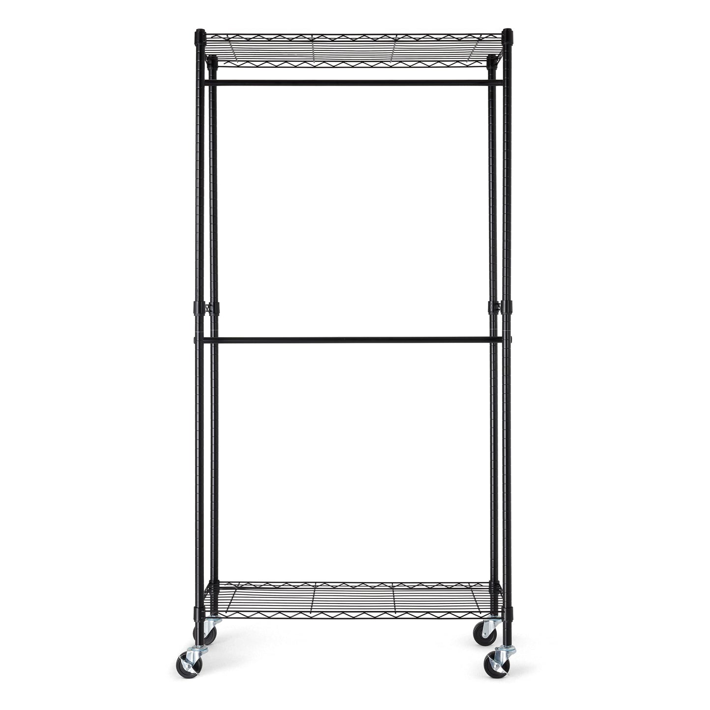 Amazon Basics Adjustable Double Rod Rolling Garment Rack, Hanging Clothes Closet Organizer with Wheels, Heavy Duty, 36" x 14" x 72", Black