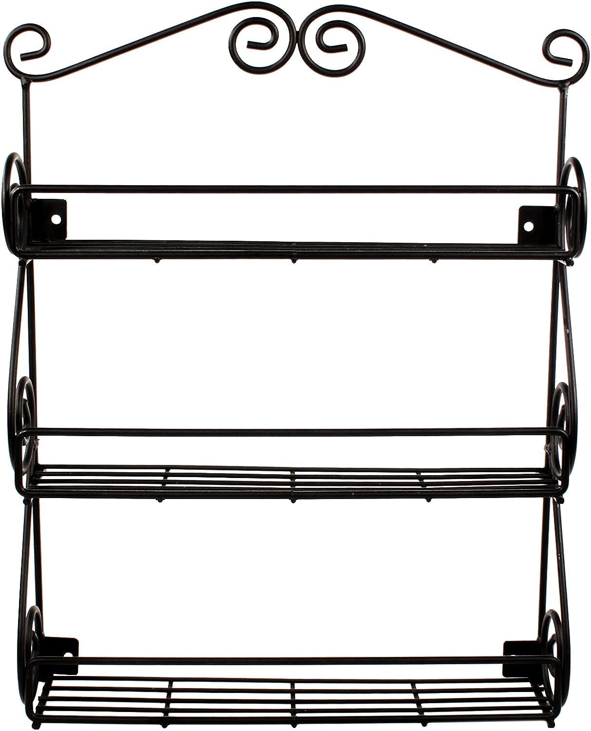 FitWell Scroll Wall Mount Spice Rack, 3-Tier, Traditional Spice Rack Cabinet & Kitchen, Beauty & Nail Polish Organizer for Bathroom, Scroll Wall-Mounted (Black)
