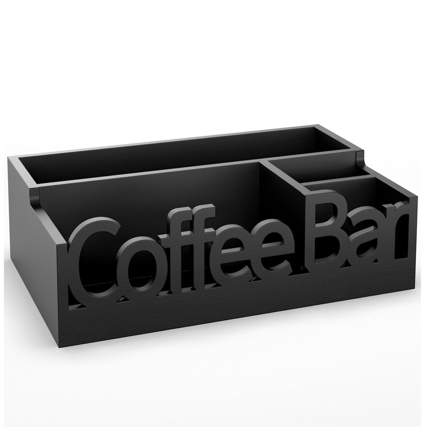 Coffee Bar Organizer Countertop,Wood Caddy with Compartments for Pods,Black