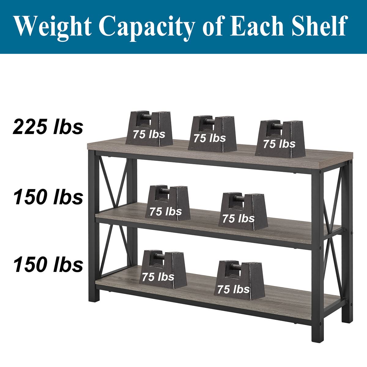 BON AUGURE Gray 3-Tier Console Table with Storage Shelves and Matching Entryway Bench for Hallway, Living Room or Foyer (Dark Grey Oak)