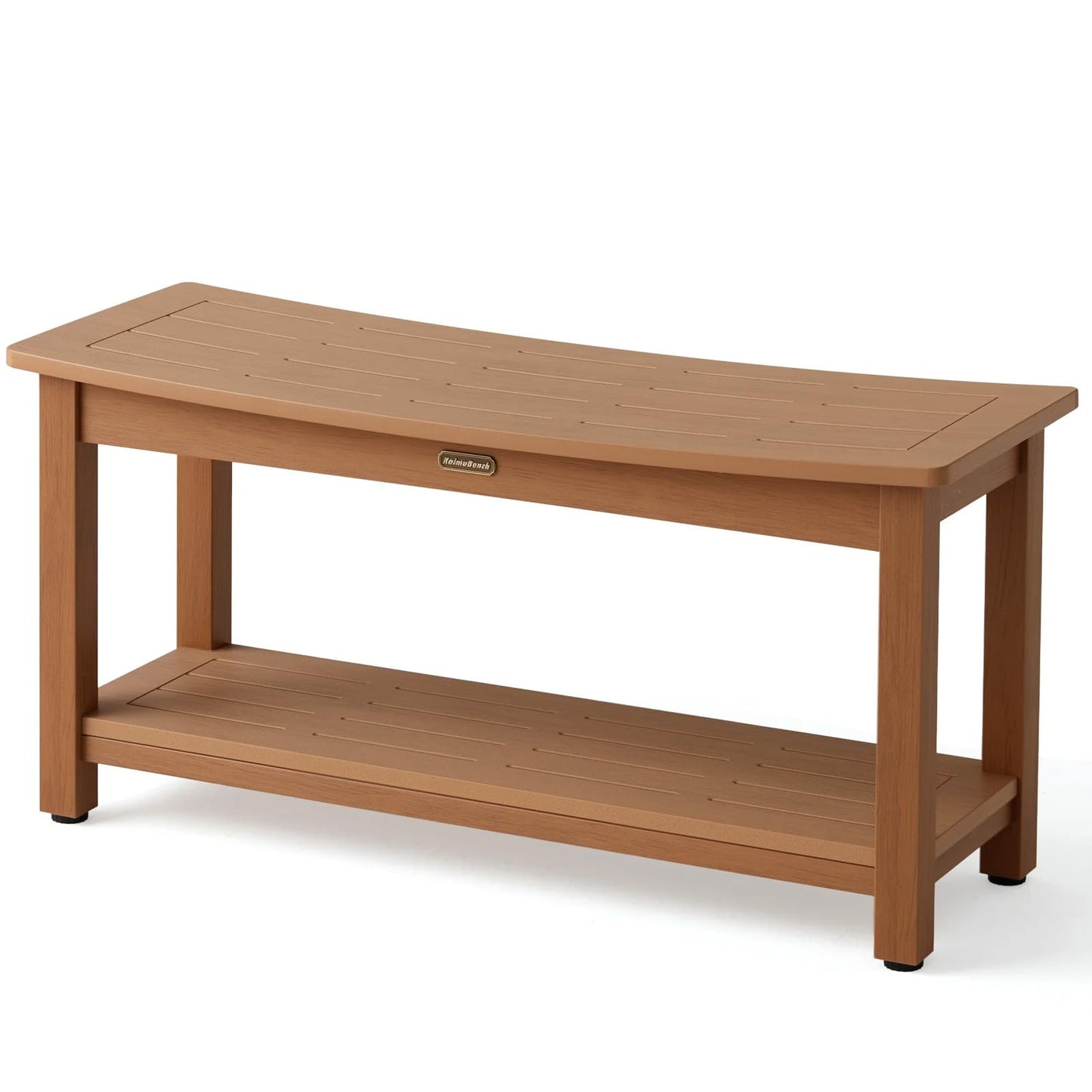 36'' Large Shower Bench Seat, Poly Lumber Bath Stool for Inside Shower Waterproof, HDPS Bathroom Chair for Shaving Legs with Adjustable Feet, Non-Slip & No Maintenance, Brown