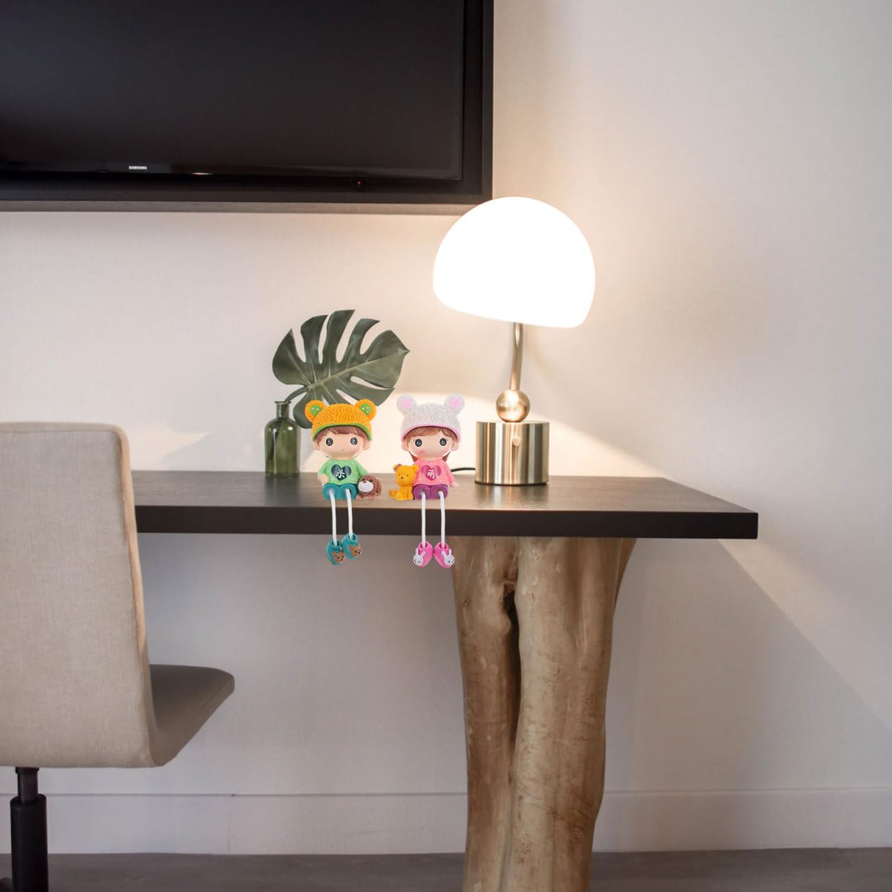 2pcs Long Leg Dolls Sculptures, Resin Shelf Sitters with Dangling Legs for Brother Sister Birthday Desktop, Tabletop, Shelf, Bookshelf Home Decor