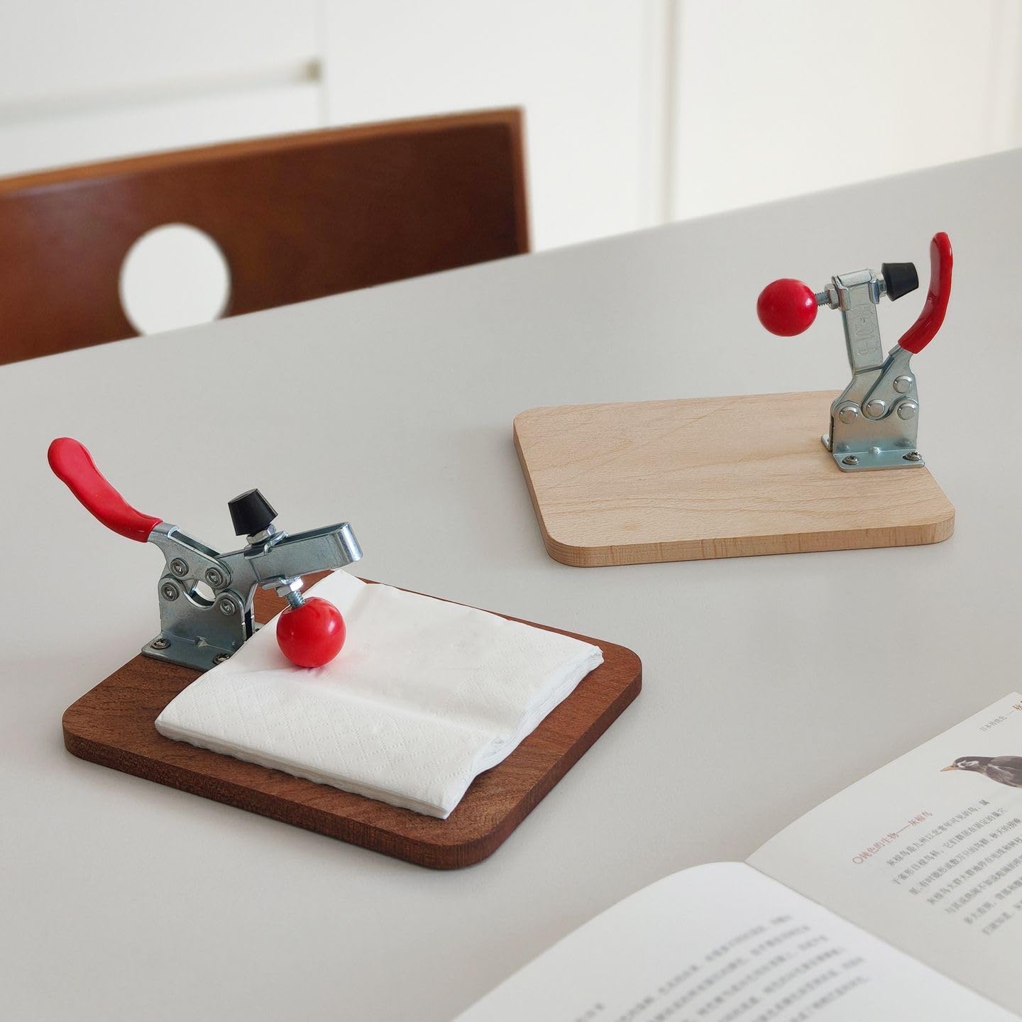 Wooden Napkin Holder with Metal Structure, Solid Wood Paper Towel Dispenser for Kitchen, Dining & Restaurant Tables, Modern Countertop Design (Light Wood)