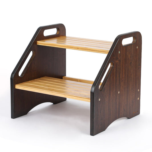 StrongTek Bamboo Kids Step Stool with Handles, 15" Wide Non-Slip Steps, 350 lb Capacity, Portable 2-Step Wooden Footstool, Easy to Assemble & Clean, Ideal for Bathroom, Kitchen, Sink & Toilet
