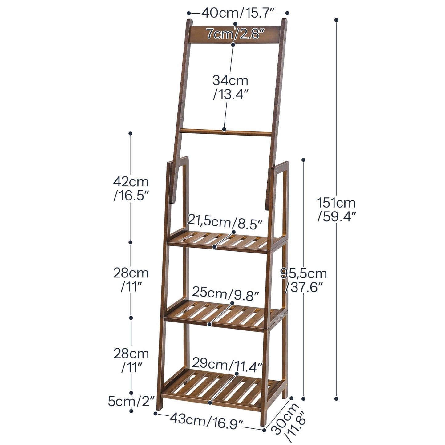 HOOBRO 3 Tier Ladder Shelf, Blanket Ladder, Bookcase Storage Rack Organizer, Bamboo Storage Shelf, Freestanding Shelving Unit, Farmhouse Ladder Rack for Living Room and Bedroom, Mocha MA123CJ01