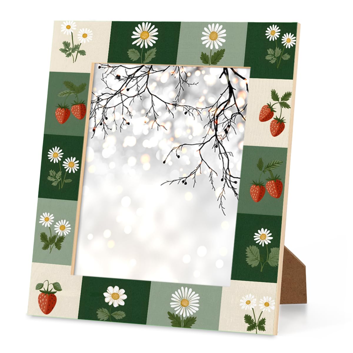 cfpolar 8x10 Picture Frame, Flower Fruit Strawberry Wooden Photo Frame Fits 5x7 with Mat or 8x10 without Mat Photo, Display Photos for Wall or Tabletop Desk Home Gallery Living Room