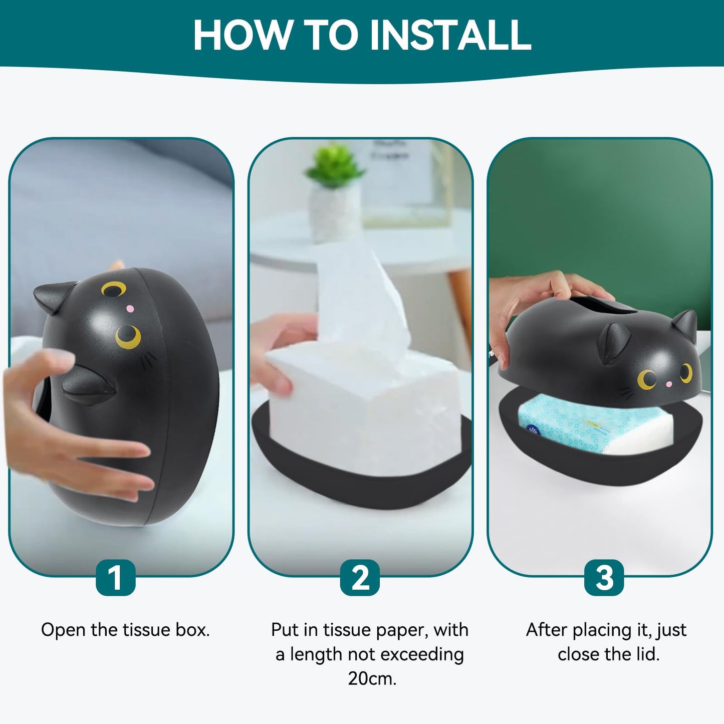 Cat Tissue Dispenser, Cartoon Toilet Paper Holder Cat Paper Dispenser Box Tissue Box with 2 Toothpick Holder for Car Home Bathroom Kitchen Office