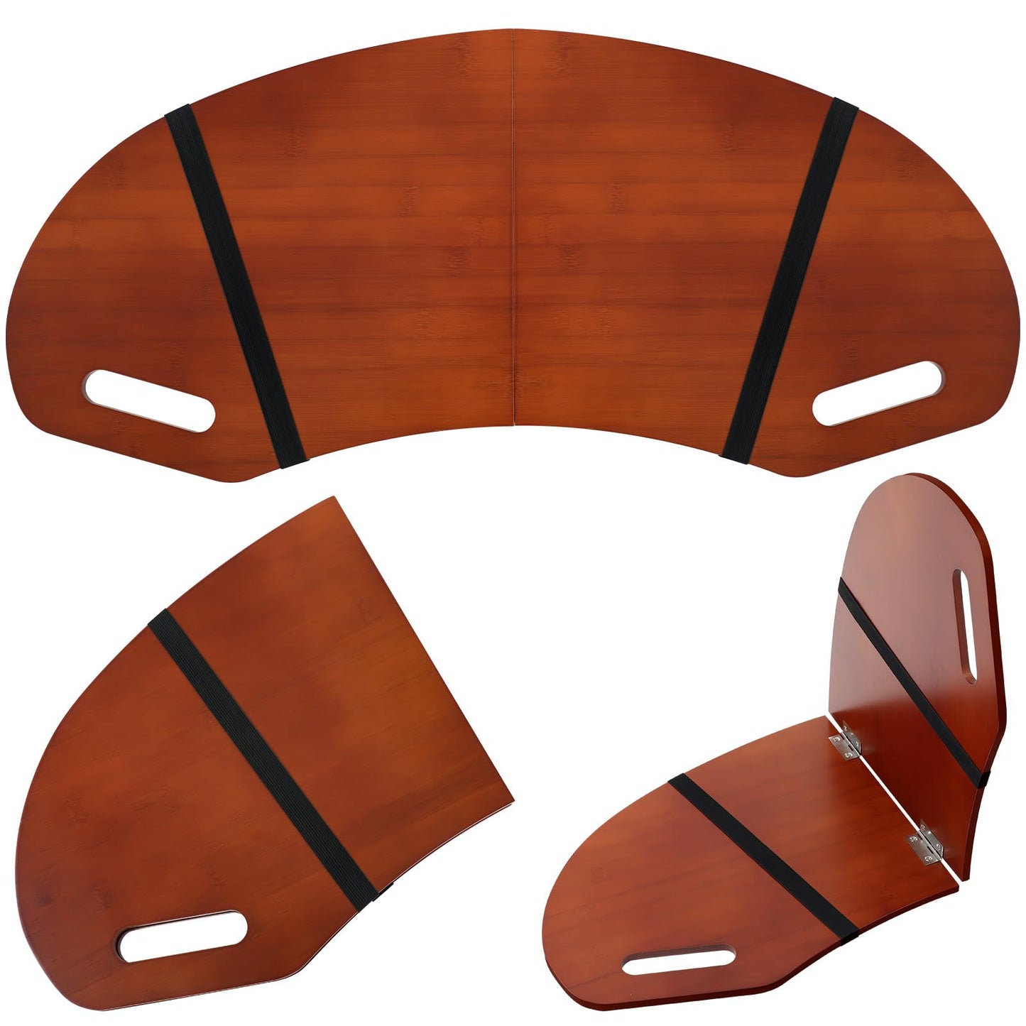 GlikCeil 29.5" Wood Curved Lap Desk Table Tray with Handles Wooden Foldable Desk Curved Bed Lap Board Keyboard Tray for Laptop Computer Mouse(Reddish Brown)