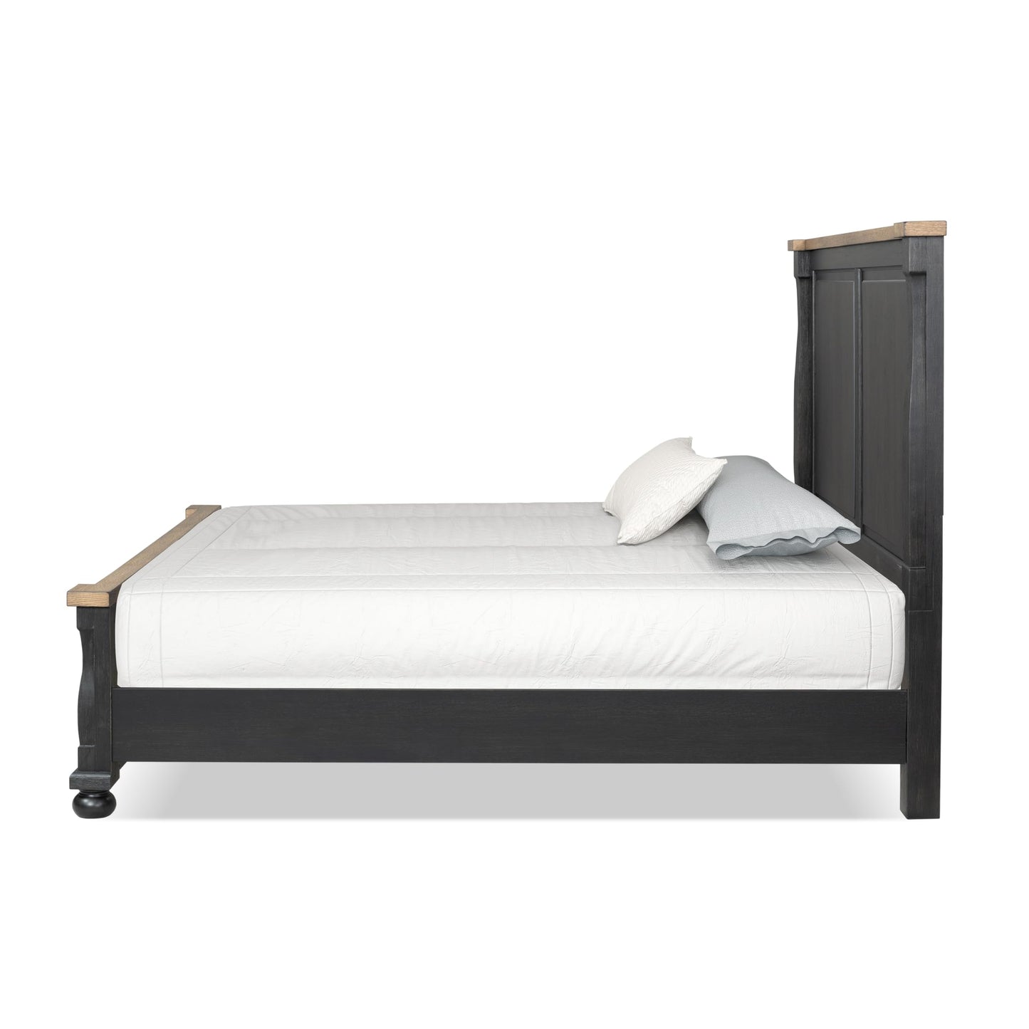 Furniture of America Narella Modern Farmhouse Solid Wood Bed Frame with Panel Headboard, Wooden Bedframe for Bedroom, Guest Room, Box Spring Required, Black/Rustic Oak, Queen