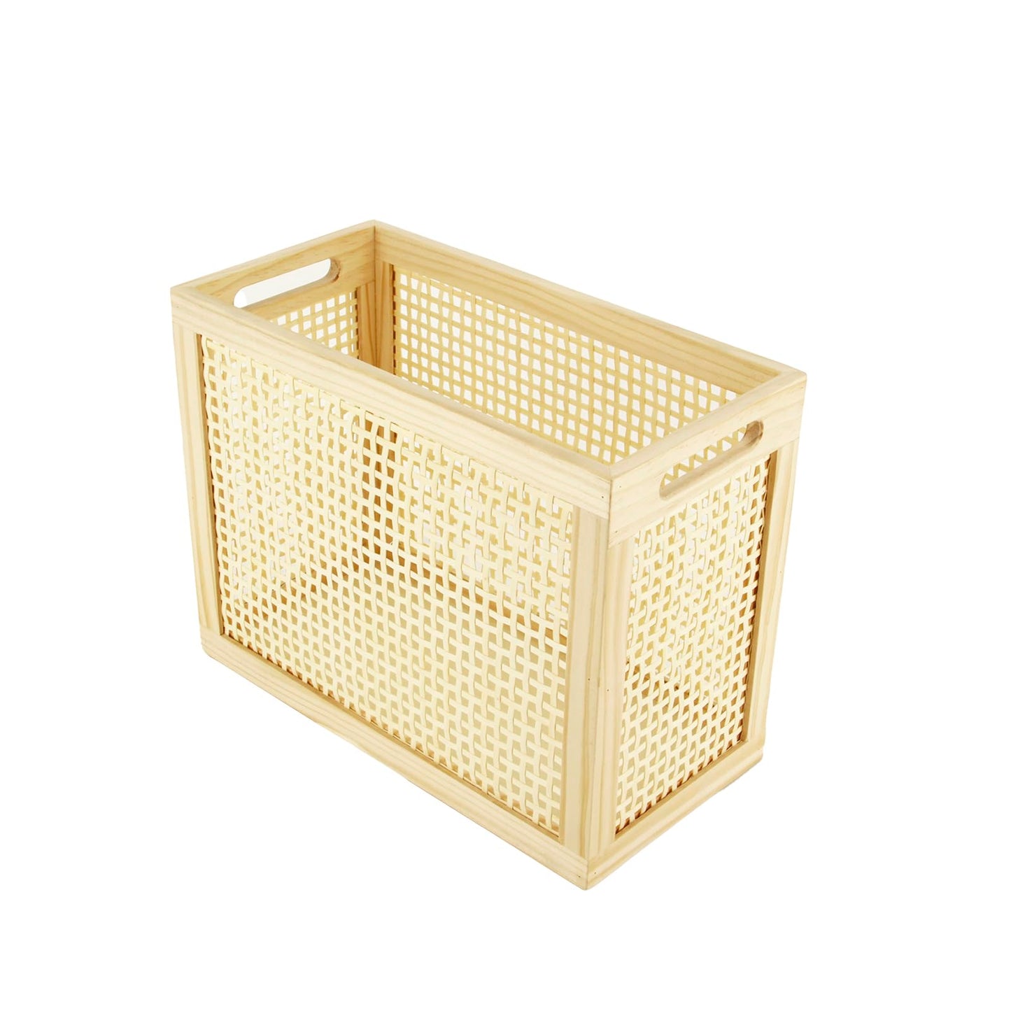 Wood Magazine Holder with Jute Rope Handles,Handcrafted Bamboo Toilet Roll Holder,Wicker Magazine Storage Organizer for Bathroom,Office and Desk -Rectangle- Natural- 15" D x 6.9" W x 11.8" H. (0.58)
