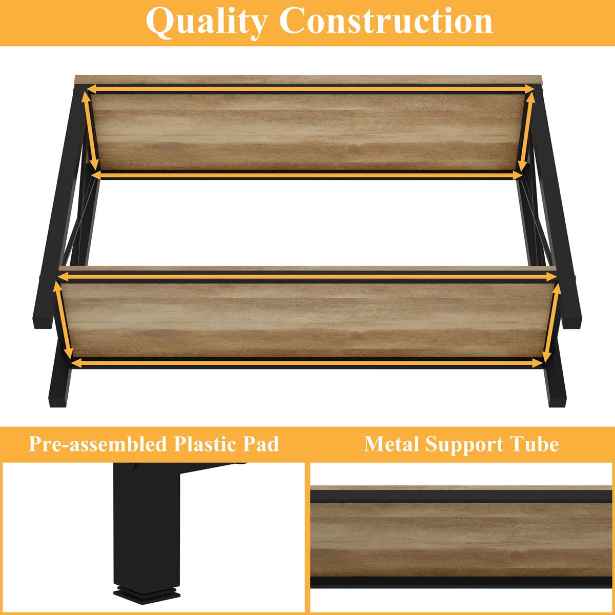 BON AUGURE Entryway Bench and Console Table Bundle – Farmhouse Wooden Metal Shoe Bench & Industrial Entryway Table for Foyer, Mudroom, Living Room, Hall (Vintage Oak)