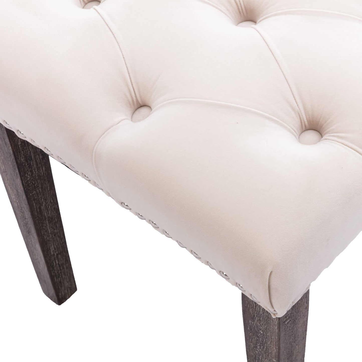 Aursrenty Velvet Upholstered Tufted Bench with Rubber Wooden Legs, Velvet Cushion, 45.28" L Accent Footrest Stool for Living Room, Entryway, Dining Room, Bedroom Beige