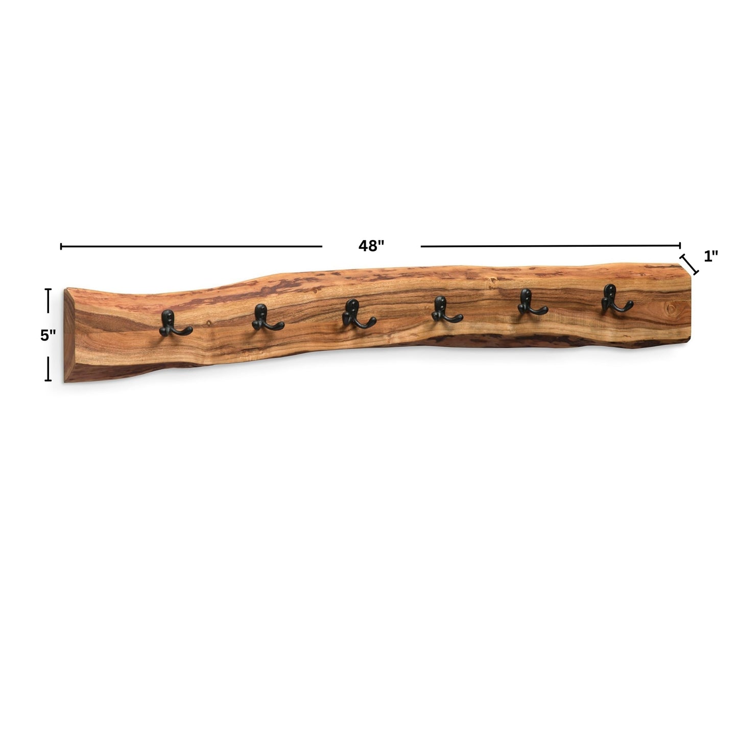 Alaterre Furniture Alpine Natural Live Edge Wood Coat Rack – 48 Inch Solid Wood Wall-Mounted Coat Hook with 6 Double Hooks – Modern Farmhouse Storage Organization for Entryway, Hallway, or Mudroom