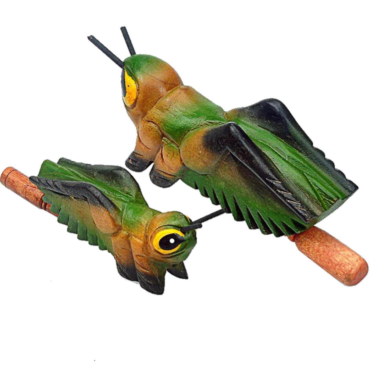 GOGHOST 3 Pcs Handmade Wooden Guiro Animal Set (Small), 3 Inch Wooden Frog, 4 Inch Wooden Cricket, and 2.3 Inch Wooden Owl Whistle, Guerrero Percussion Instruments Artistic Craft