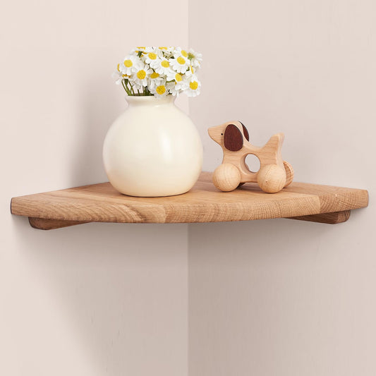 Gieanoo Corner Floating Shelf 9inch Solid Oak Wood Floating Corner Shelf with Wire Hole Corner Wall Mount Storage Display Shelves for Living Room Bedroom Bathroom Kitchen