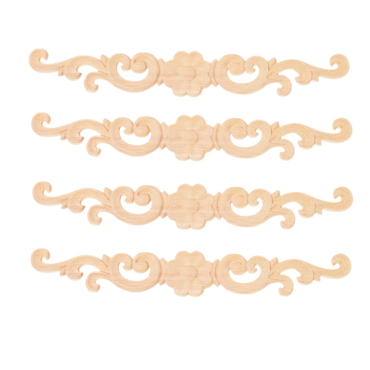 MUXSAM Wood Appliques Decorative Carved Onlays, Long Wooden Decals DIY Furniture Decor Rosette Carvings for Door Cabinet Mirror Dresser Bed Wall Fireplace Mantels, 4-Pack, 35x6cm/13.8"x2.4"